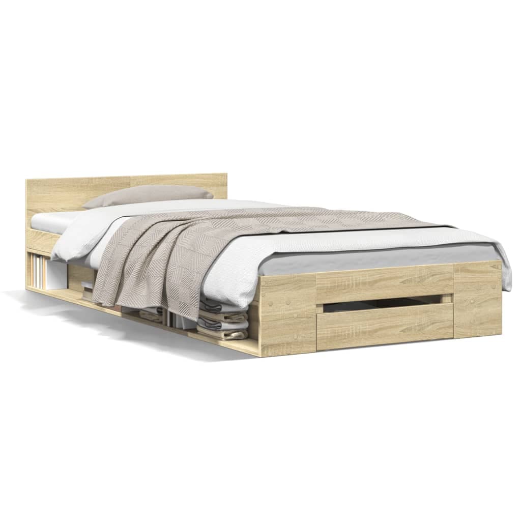 vidaXL Estrutura de Cama com Gaveta Derivados Madeira Carvalho Sonoma - 2207148344