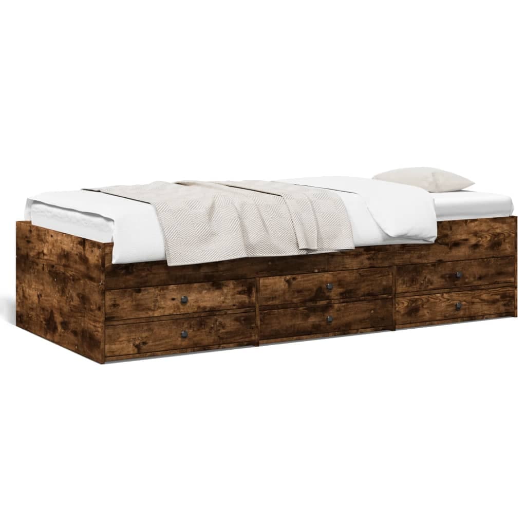 vidaXL Sofá-cama com gavetas sem colchão 100x200 cm carvalho fumado