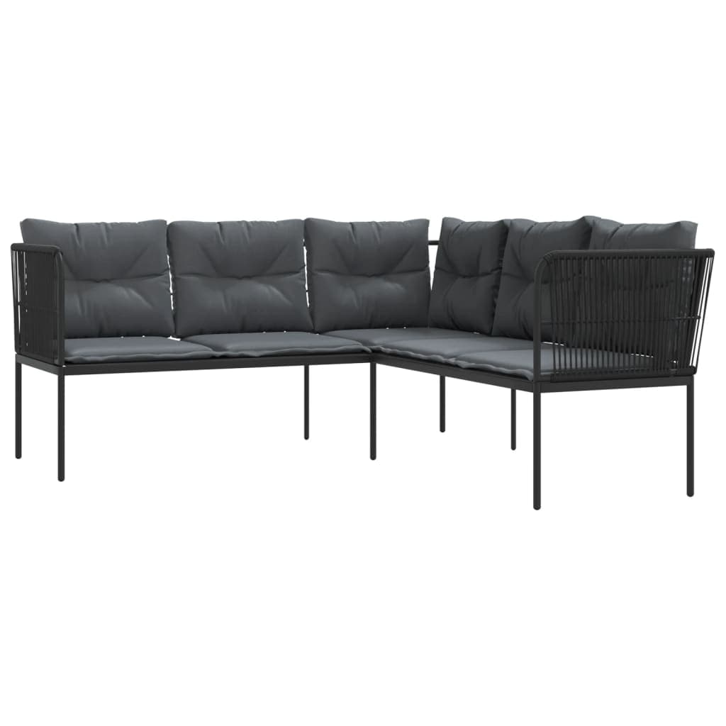 vidaXL Sofá de jardim c/ almofadões formato de L aço/textilene preto
