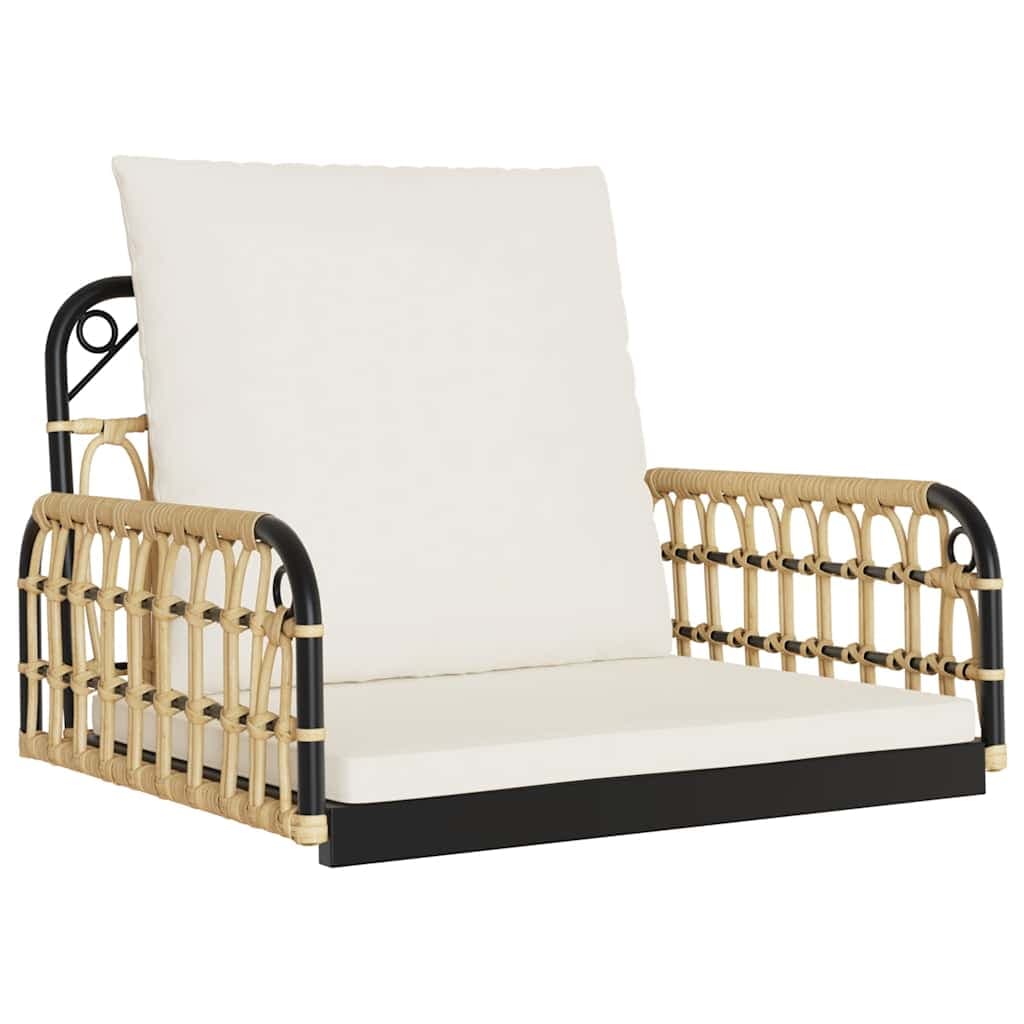vidaXL Cadeira de Baloiço com Almofadões 63x58x39 cm Vime Pe e Aço - 2817137946
