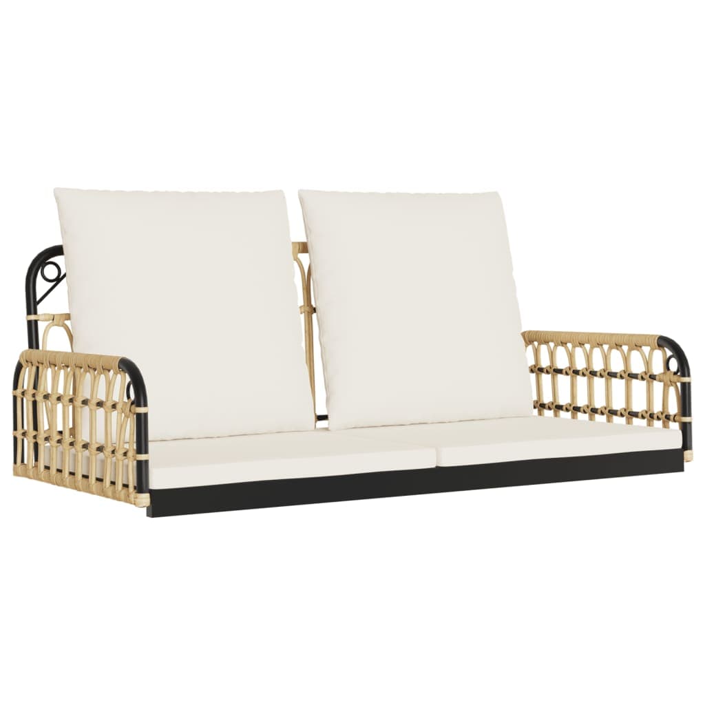 vidaXL Banco de baloiço com almofadões 105x58x38 cm vime PE e aço