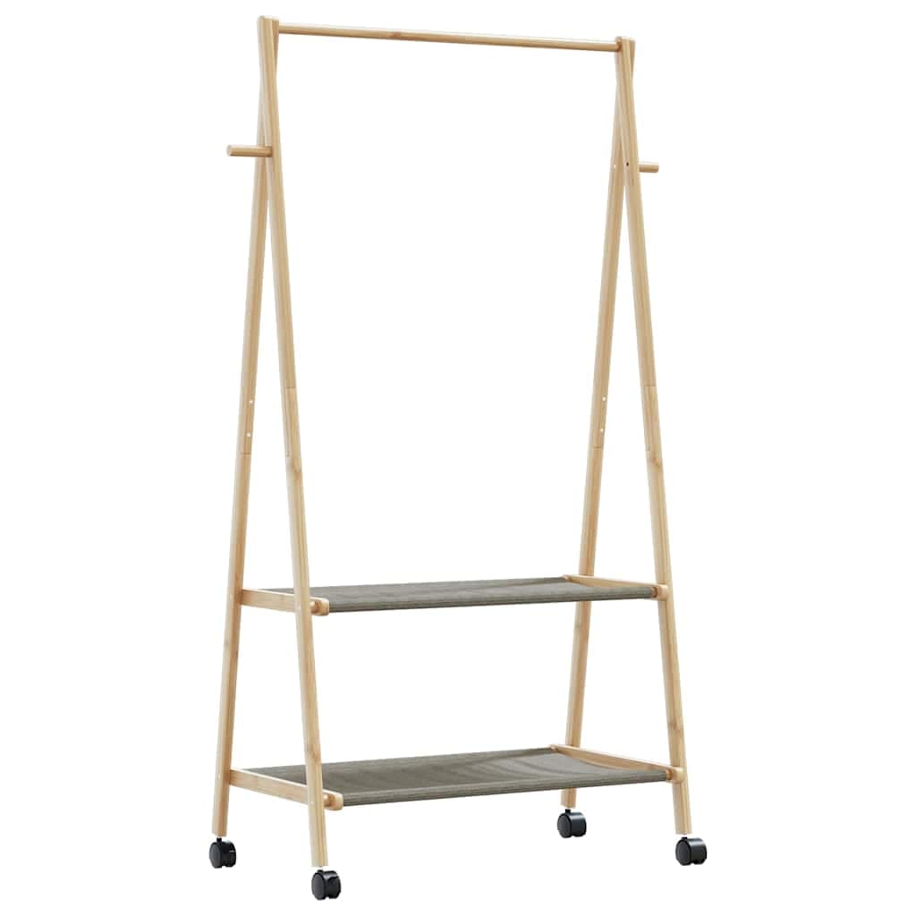 vidaXL Cabide com prateleiras e rodas 96x45,5x155,5 cm bambu