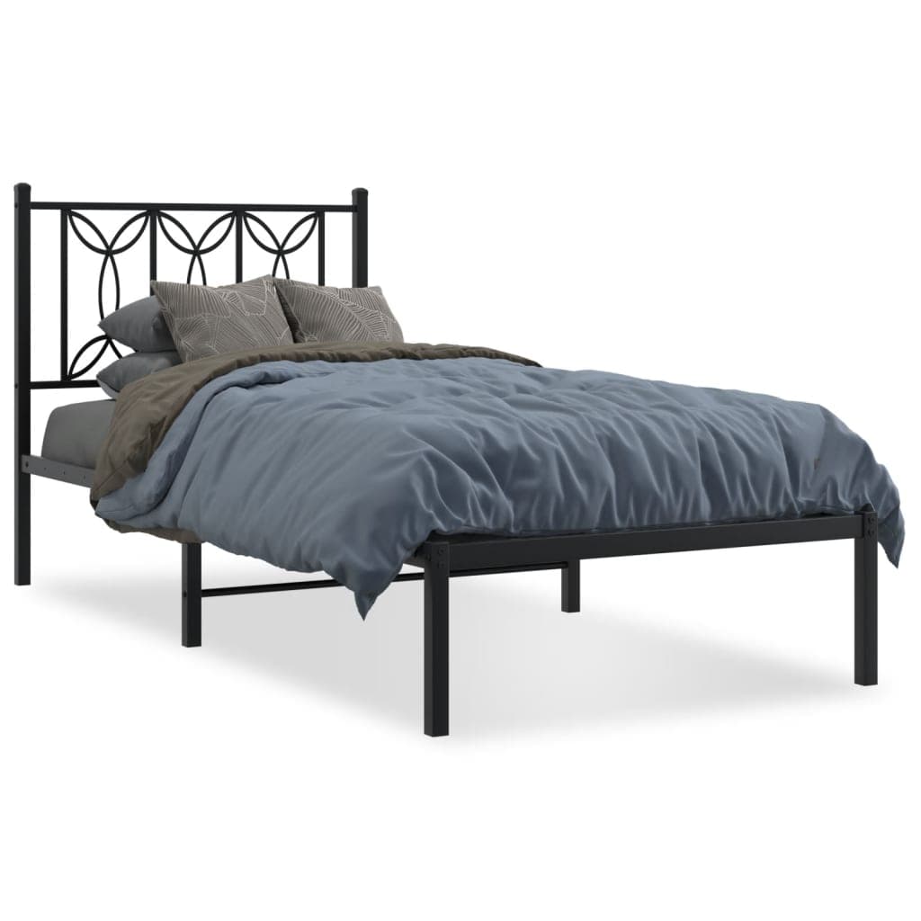 vidaXL Estrutura de Cama Metal sem Colchão com Cabeceira 75x190 cm Preto - 1512475244