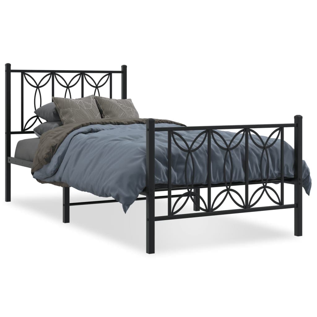 vidaXL Estrutura de cama com cabeceira e pés 90x200 cm metal preto