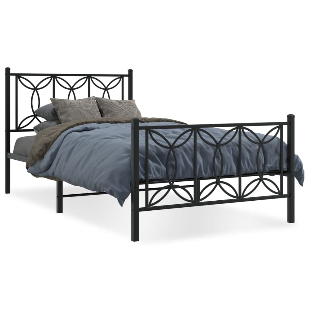 vidaXL Estrutura de cama com cabeceira e pés 100x200 cm metal preto