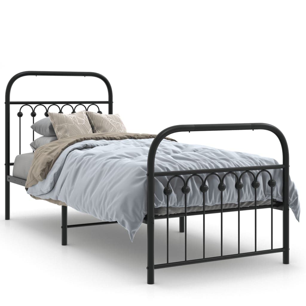 vidaXL Estrutura de Cama com Cabeceira e Pés 75x190 cm Metal Preto - 1181920680