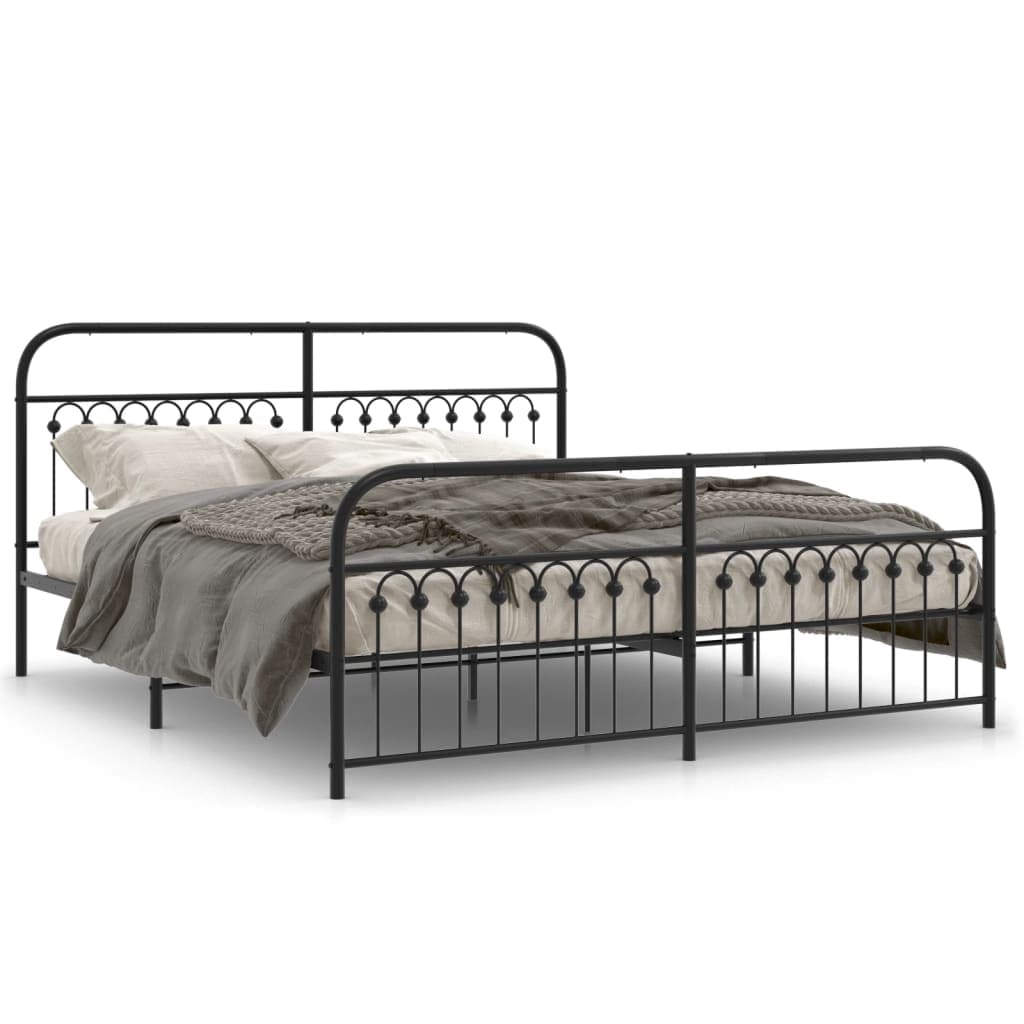 vidaXL Estrutura de Cama com Cabeceira e Pés 183x213 cm Metal Preto - 3818264226