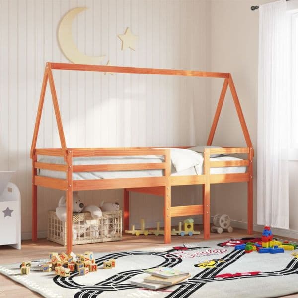 vidaXL Telhado Cama Infantil 209x95,5x88 cm Pinho Maciço Castanho Mel - 69576066