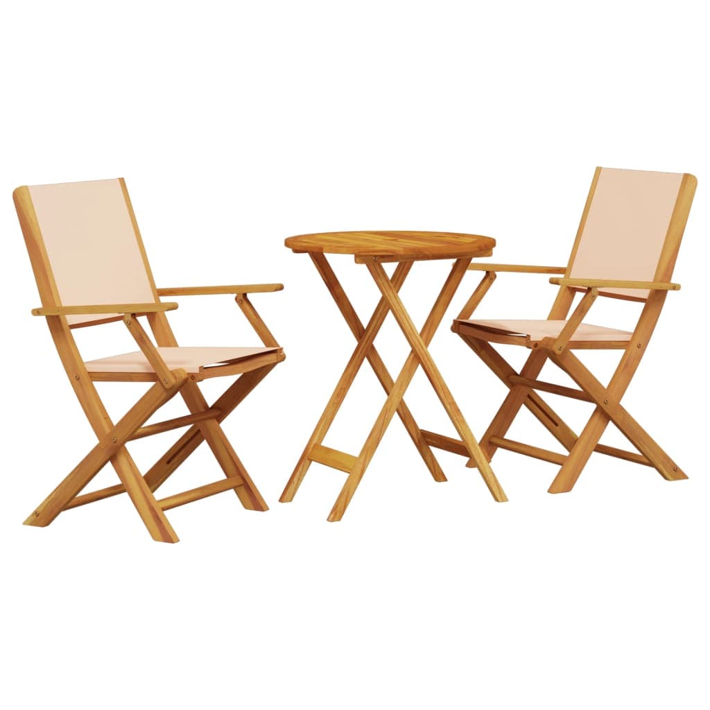vidaXL 3 pcs conjunto de bistrô tecido e madeira maciça bege