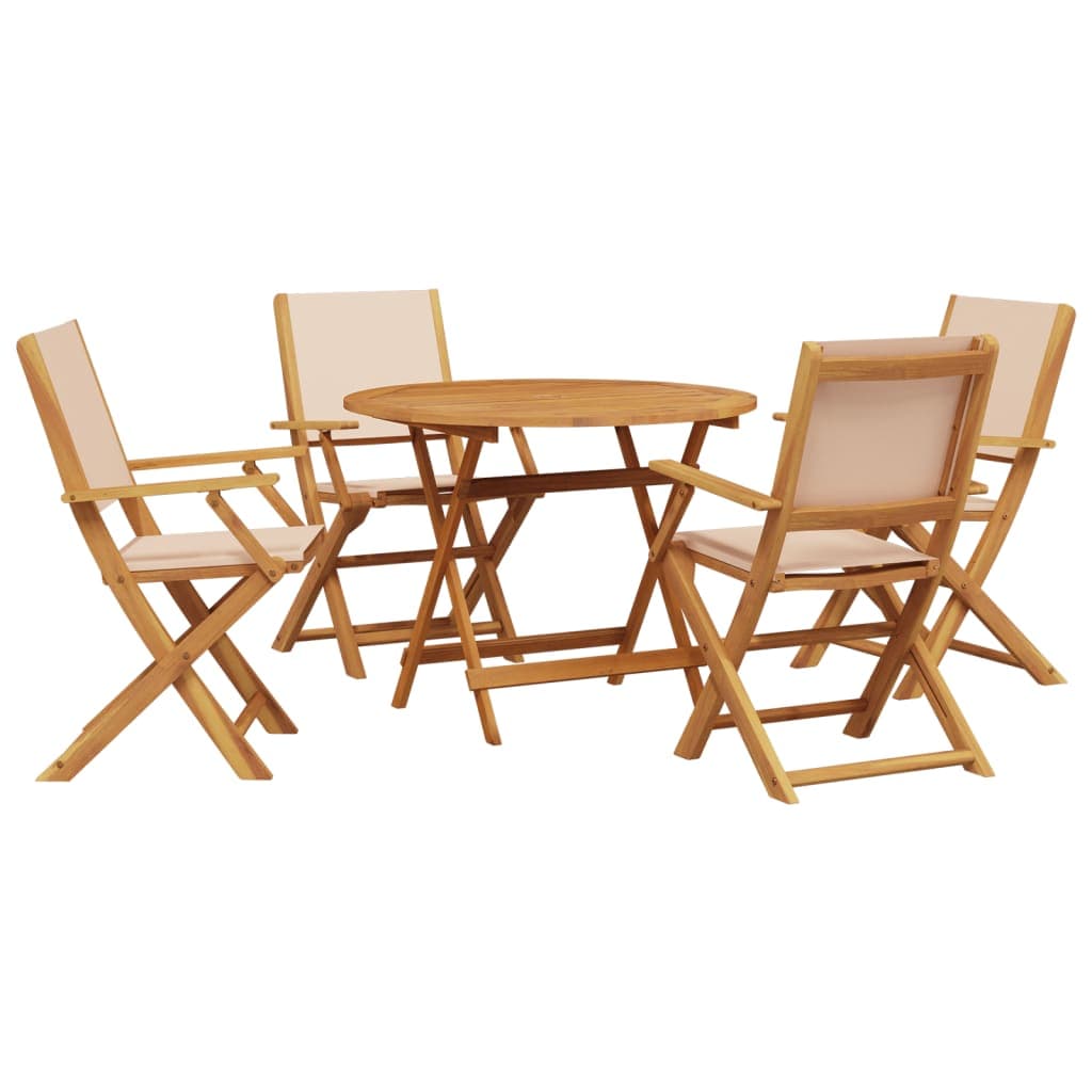 vidaXL 5 pcs conj. jantar p/ jardim tecido/madeira maciça bege