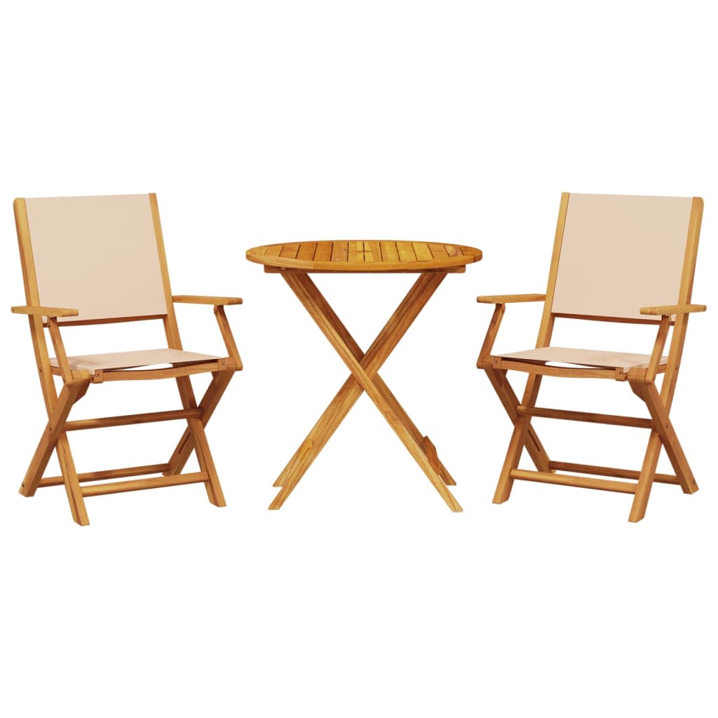 vidaXL 3 pcs conjunto de bistrô tecido e madeira maciça bege