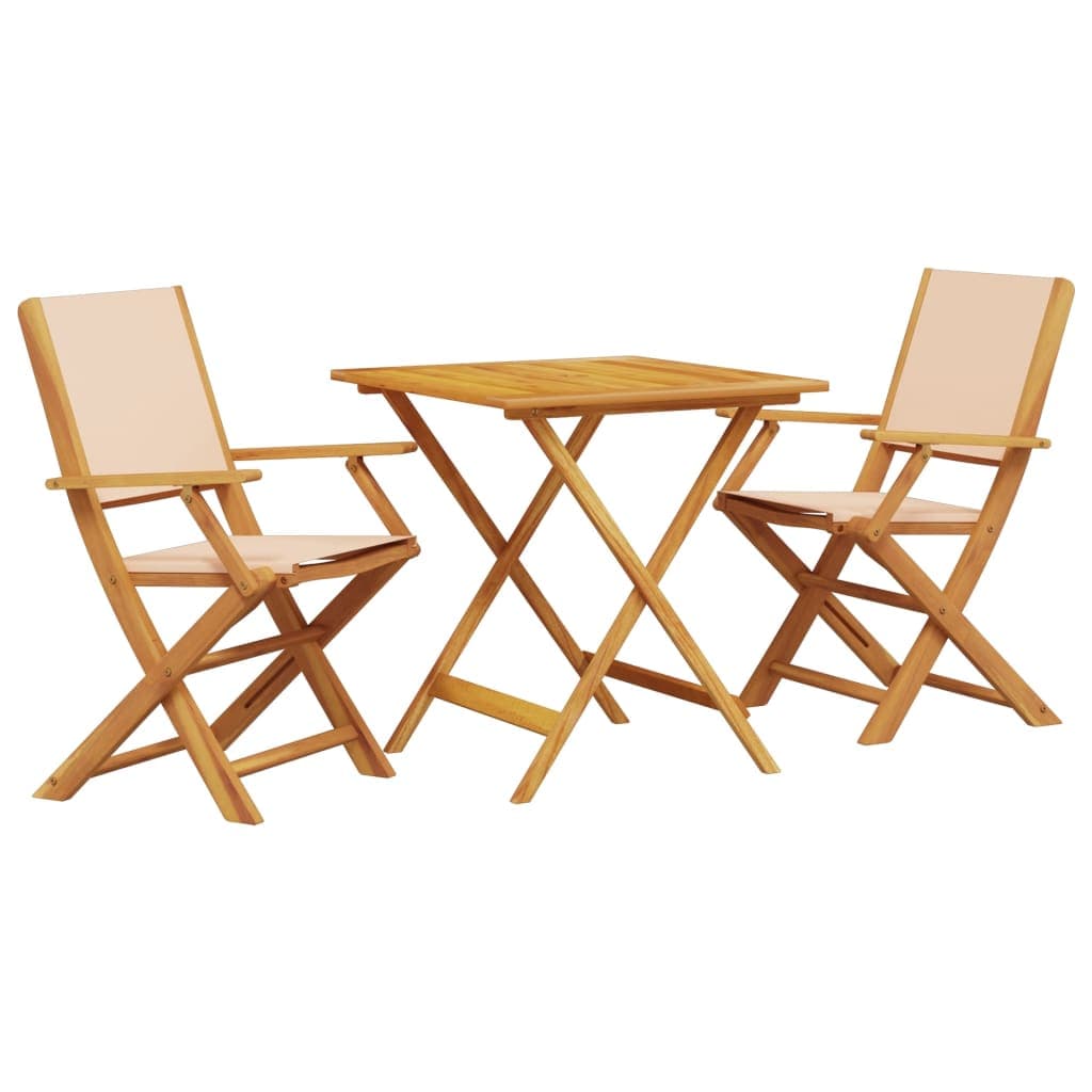vidaXL 3 pcs conjunto de bistrô tecido e madeira maciça bege
