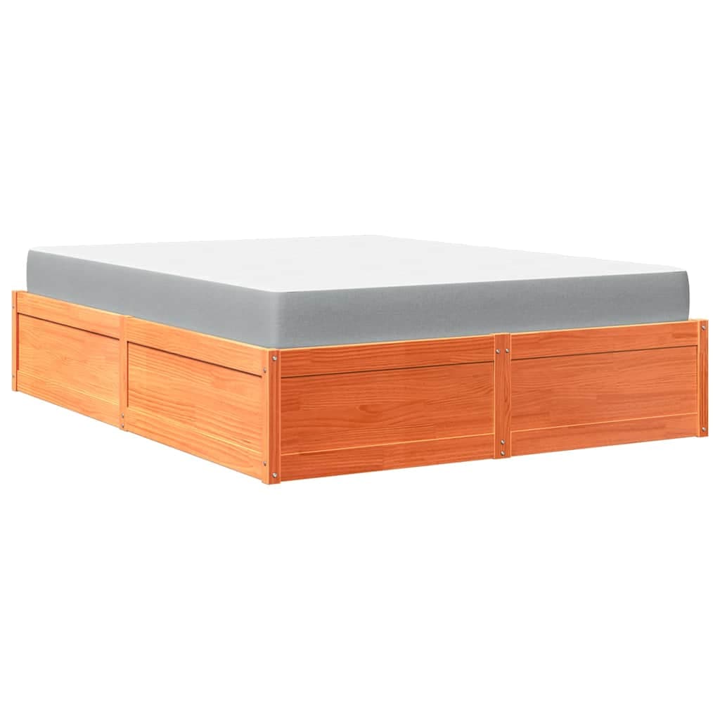 vidaXL Cama com colchão 140x200 cm madeira pinho maciça castanho-mel