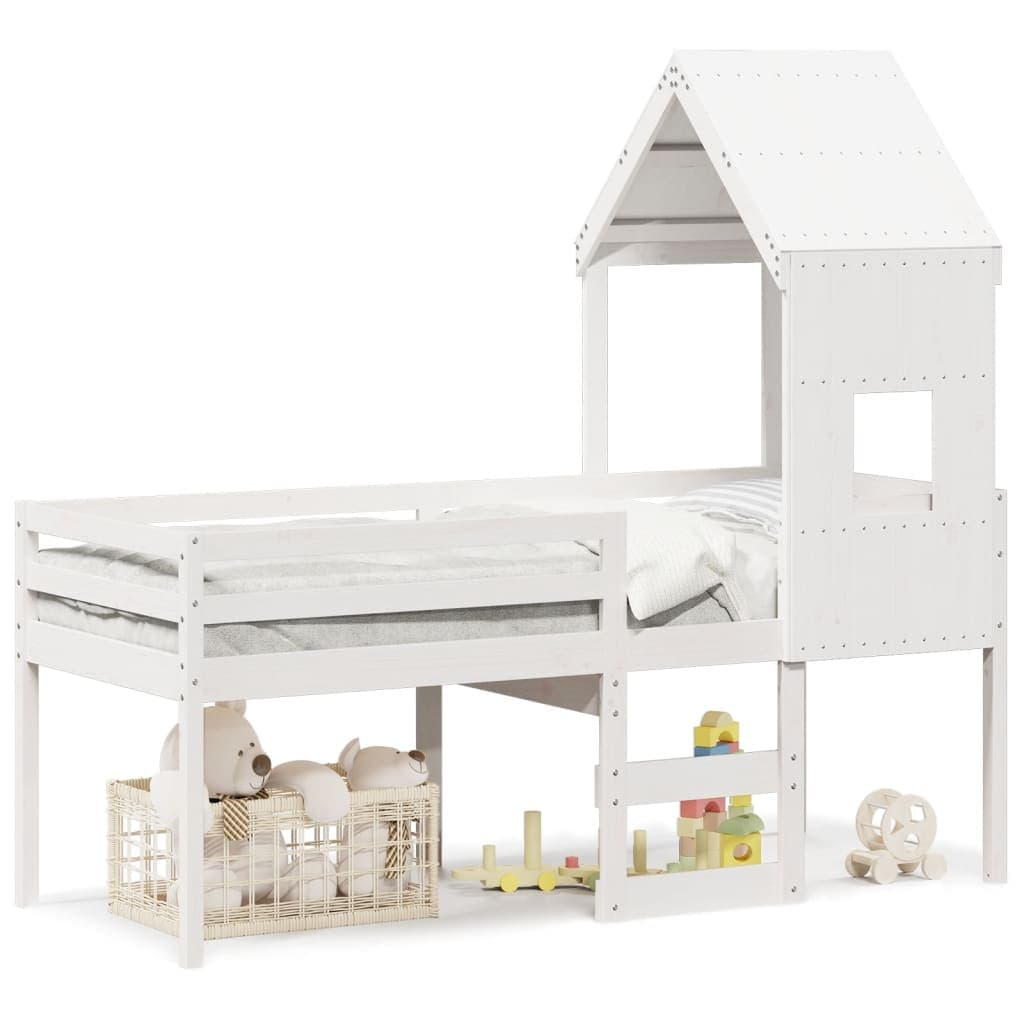 vidaXL Cama alta com telhado 80x200 cm pinho maciço branco