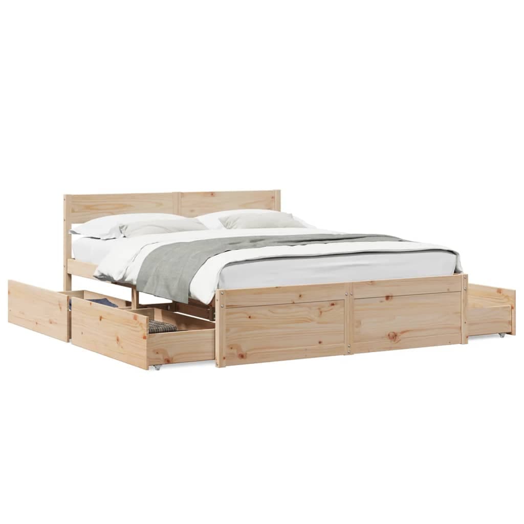 vidaXL Cama sem Colchão 150x200 cm Madeira de Pinho Maciça - 2459319049