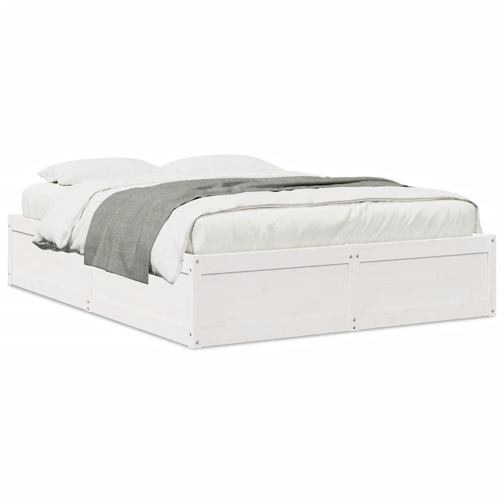 vidaXL Estrutura de Cama 140x190 cm Madeira de Pinho Maciça Branco - 2689065382