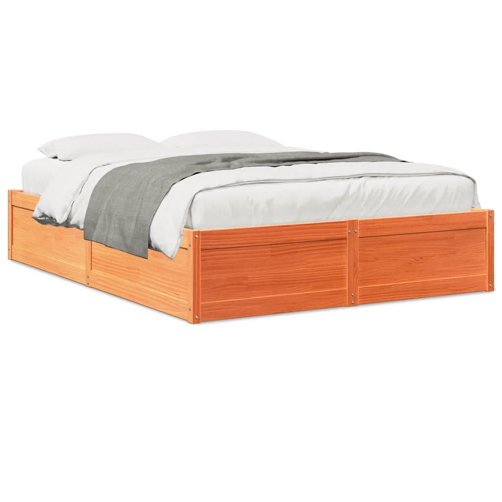 vidaXL Cama sem Colchão 140x190 cm Pinho Maciço Castanho-mel - 3611349296