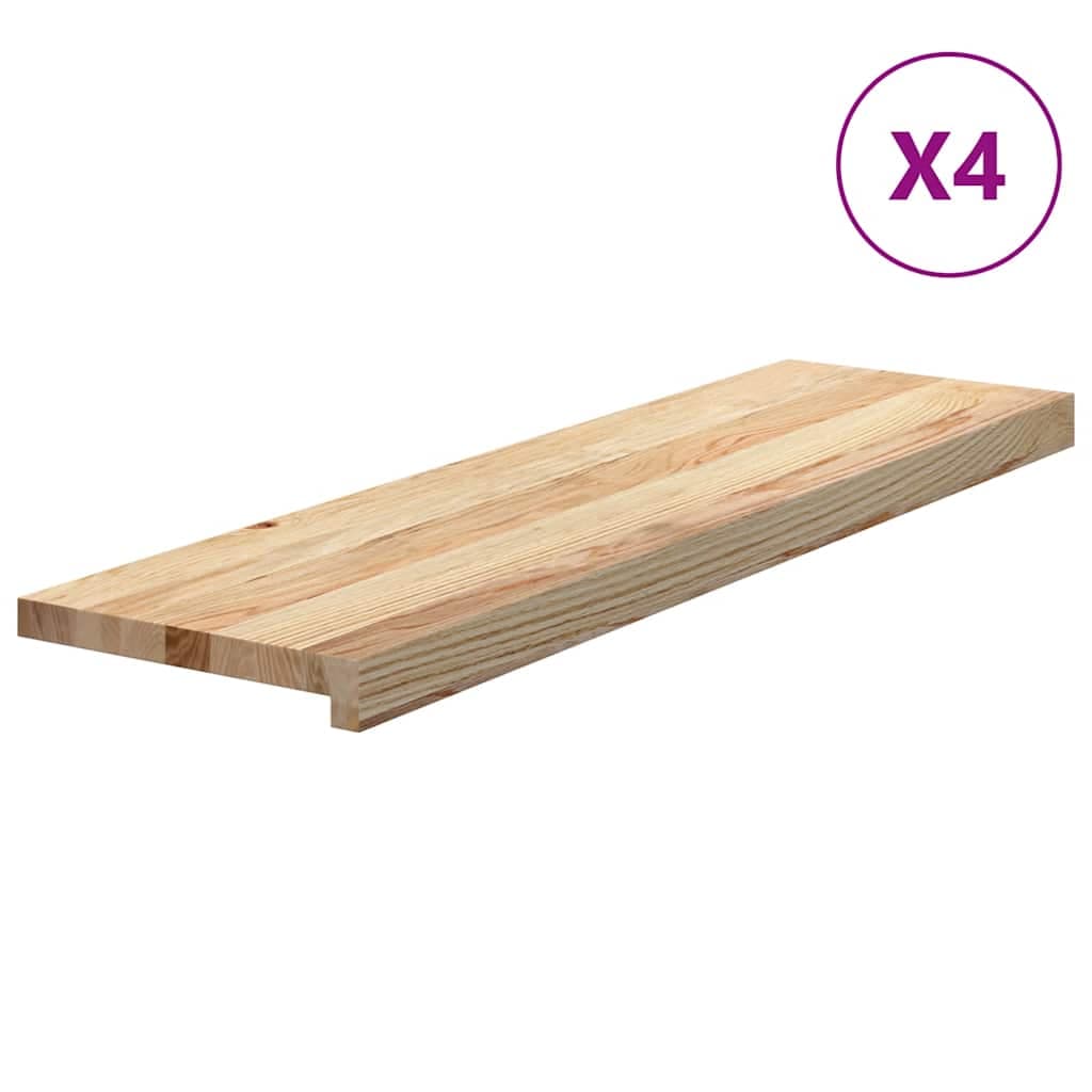 vidaXL Tapetes de escada 4 pcs 90x25x2 cm carvalho maciço não tratado