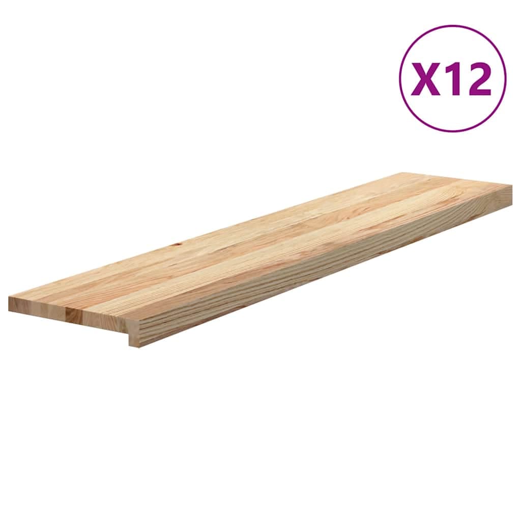 vidaXL Tapetes de escada 12 pcs 120x25x2cm carvalho maciço não tratado