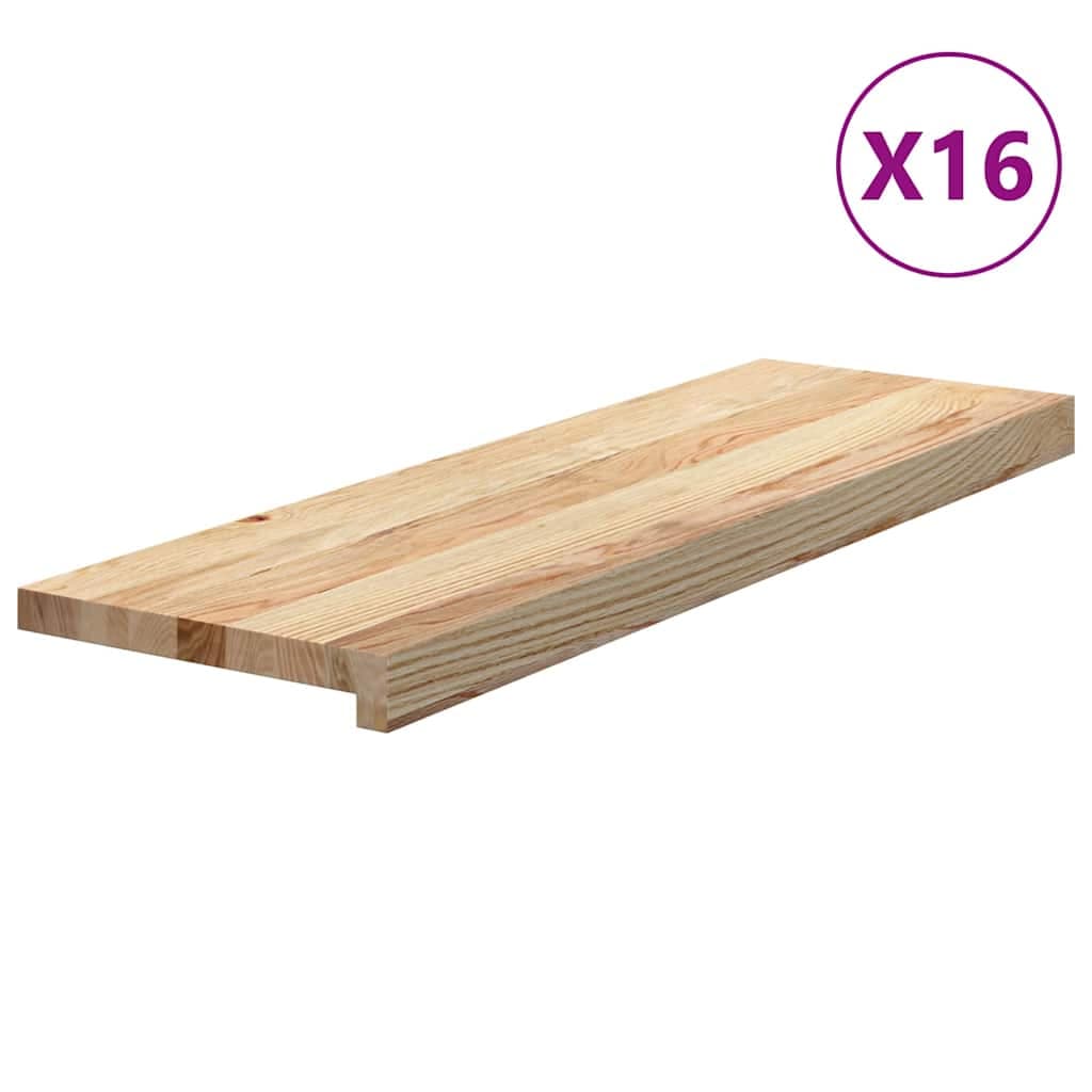 vidaXL Tapetes de escada 16 pcs 80x25x2 cm carvalho maciço não tratado