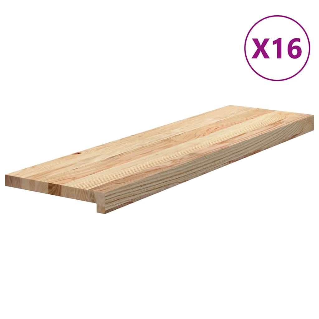 vidaXL Tapetes de escada 16 pcs 90x30x2 cm carvalho maciço não tratado