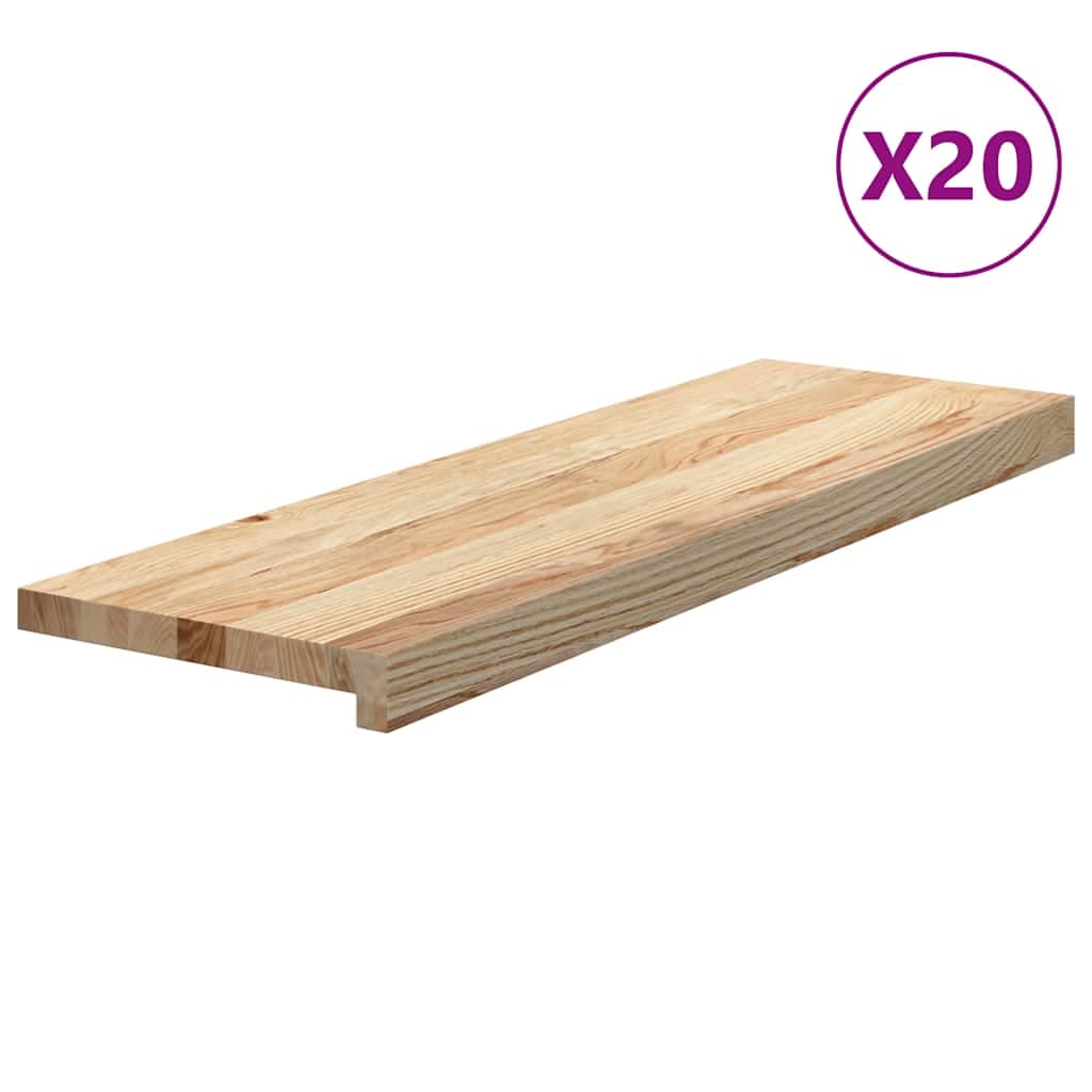 vidaXL Tapetes de escada 20 pcs 80x25x2 cm carvalho maciço não tratado