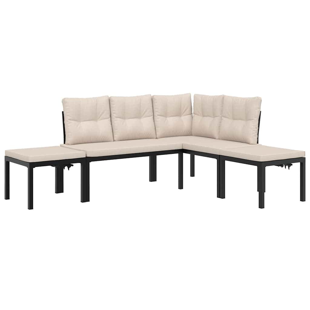 vidaXL 4 pcs sofás de jardim com almofadões aço revestido a pó preto