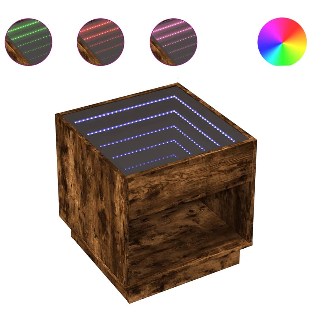 vidaXL Mesa de Cabeceira com led Infinity 50x50x50 cm Carvalho Fumado - 1740630333