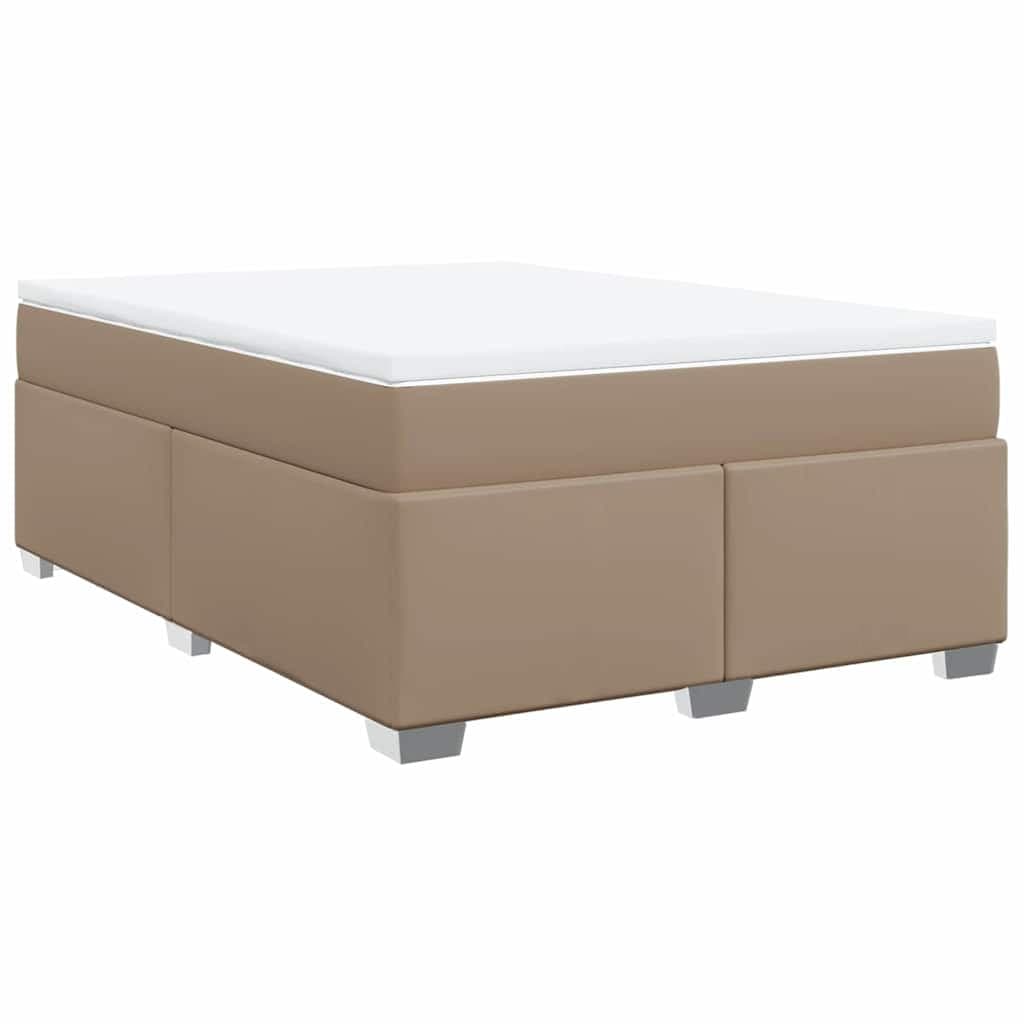 vidaXL Cama com Molas/colchão 140x190 cm Couro Artificial Cappuccino - 3985639521