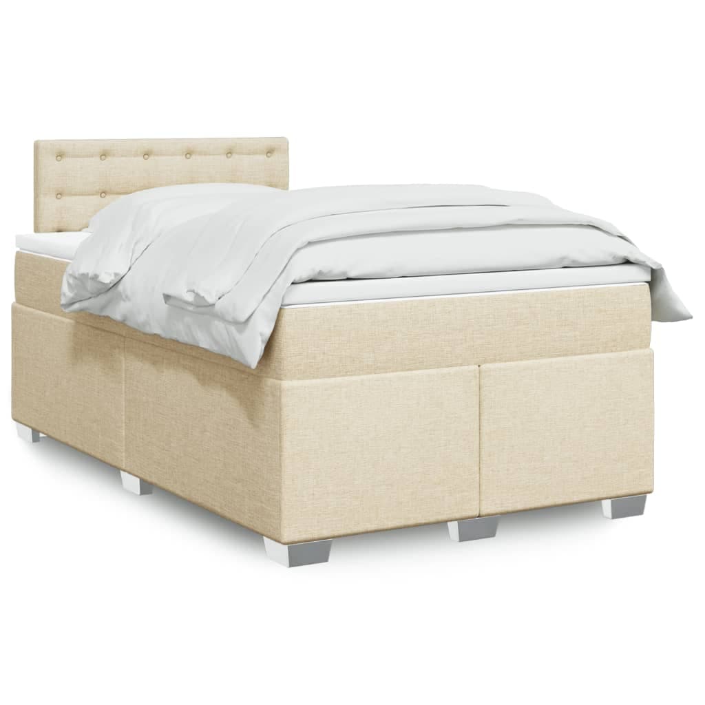 vidaXL Cama Boxspring com Colchão 120x190 cm Tecido Cor Creme - 2585640427