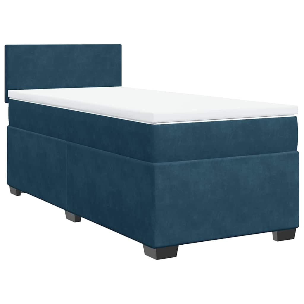 vidaXL Cama com molas/colchão 100x200 cm veludo azul-escuro