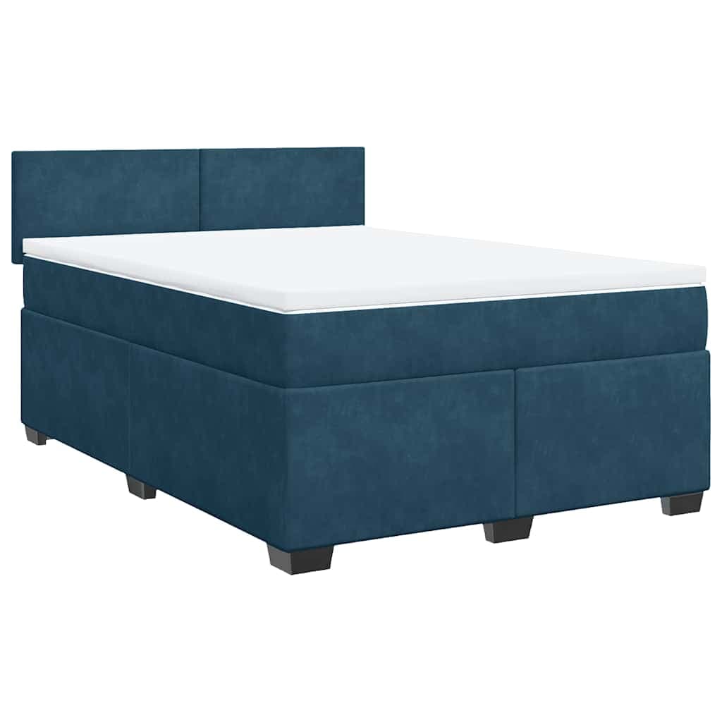 vidaXL Cama com molas/colchão 140x200 cm veludo azul-escuro