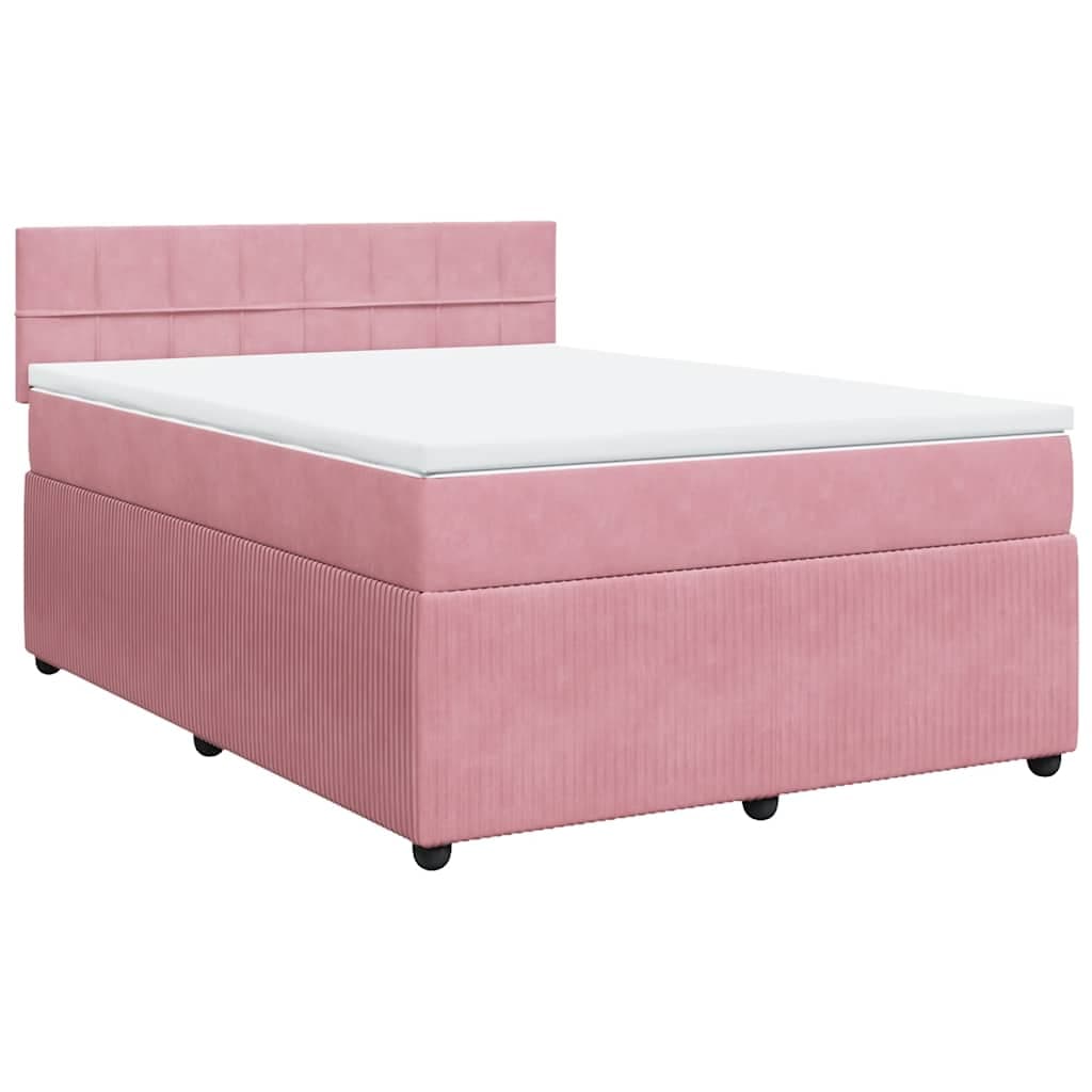 vidaXL Cama com molas/colchão 140x200 cm veludo rosa