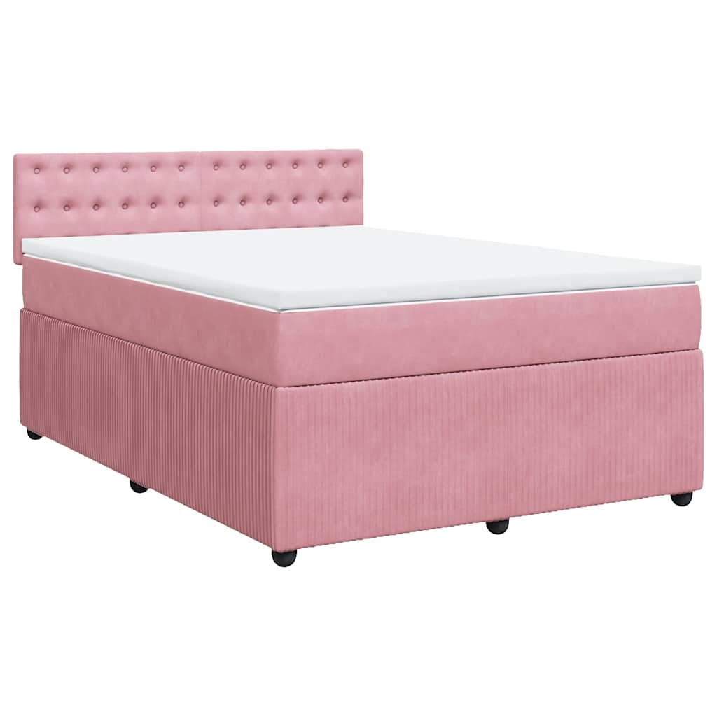vidaXL Cama com molas/colchão 160x200 cm veludo rosa