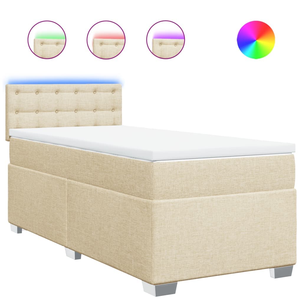 vidaXL Cama com molas/colchão 90x200 cm tecido cor crème