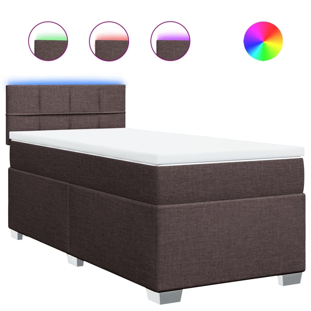 vidaXL Cama com molas/colchão 100x200 cm tecido castanho-escuro