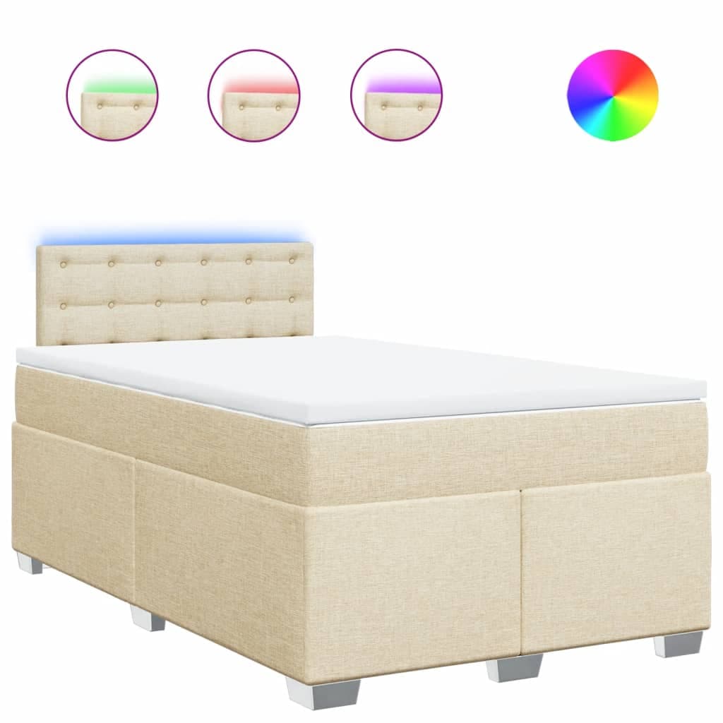 vidaXL Cama com molas/colchão 120x200 cm tecido cor creme