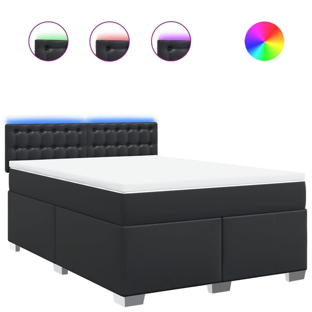 vidaXL Cama com Molas/colchão 140x200 cm Couro Artificial Preto - 3644414712