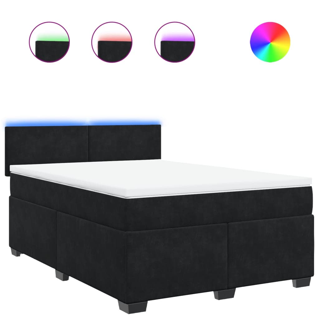 vidaXL Cama com Molas/colchão 140x190 cm Veludo Preto - 32000289