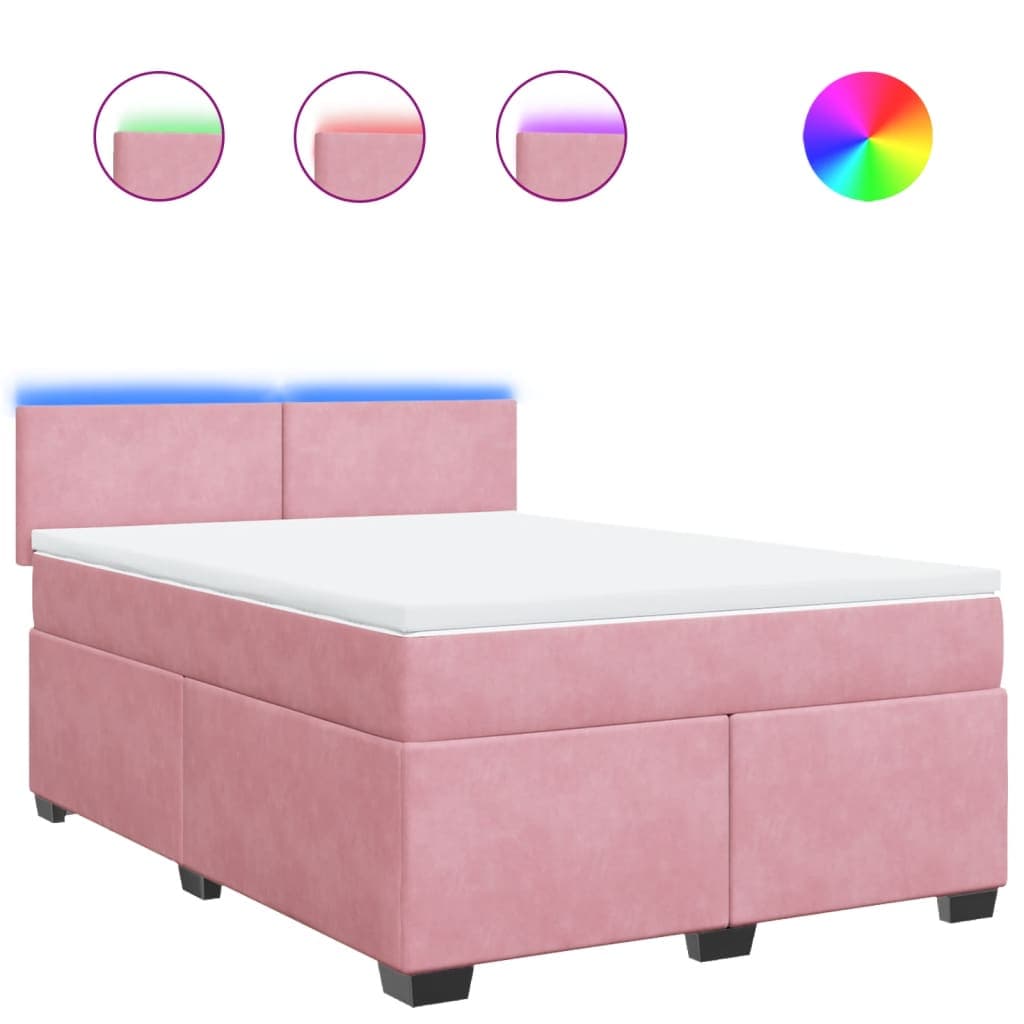 vidaXL Cama com Molas/colchão 140x190 cm Veludo Rosa - 2676808834