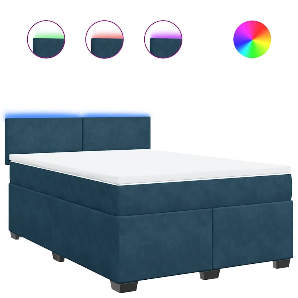 vidaXL Cama com molas/colchão 140x200 cm veludo azul