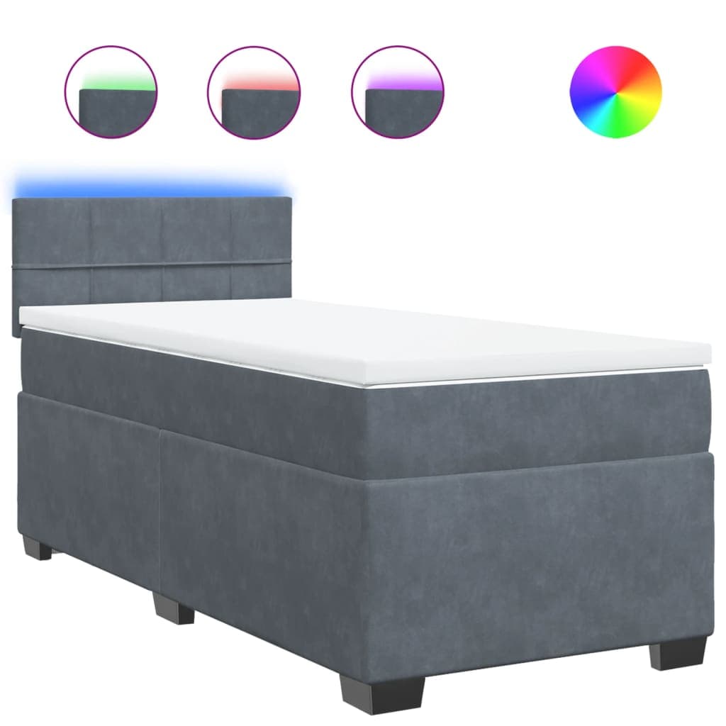 vidaXL Cama Box Spring com Colchão Solteiro Veludo Cinzento-escuro - 2707805437