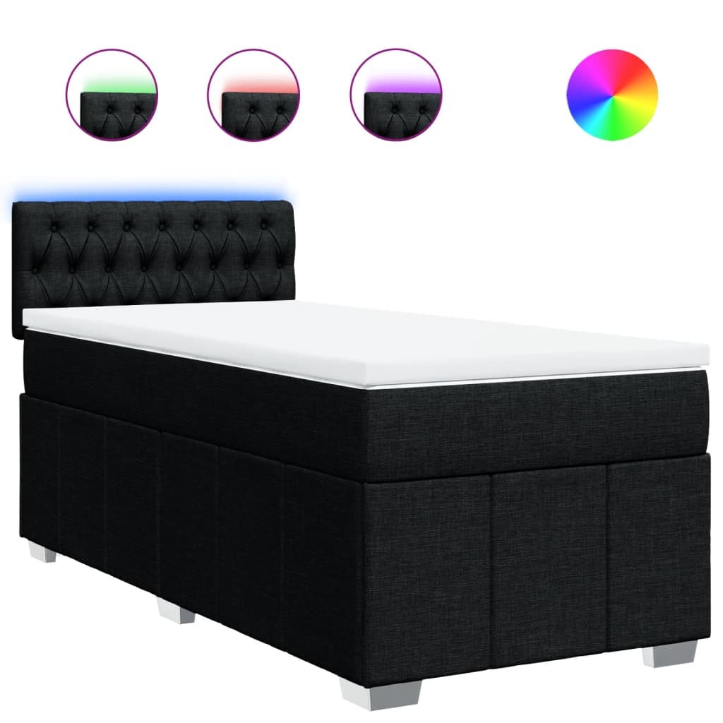 vidaXL Cama com Molas/colchão 90x190 cm Tecido Preto - 2507199835