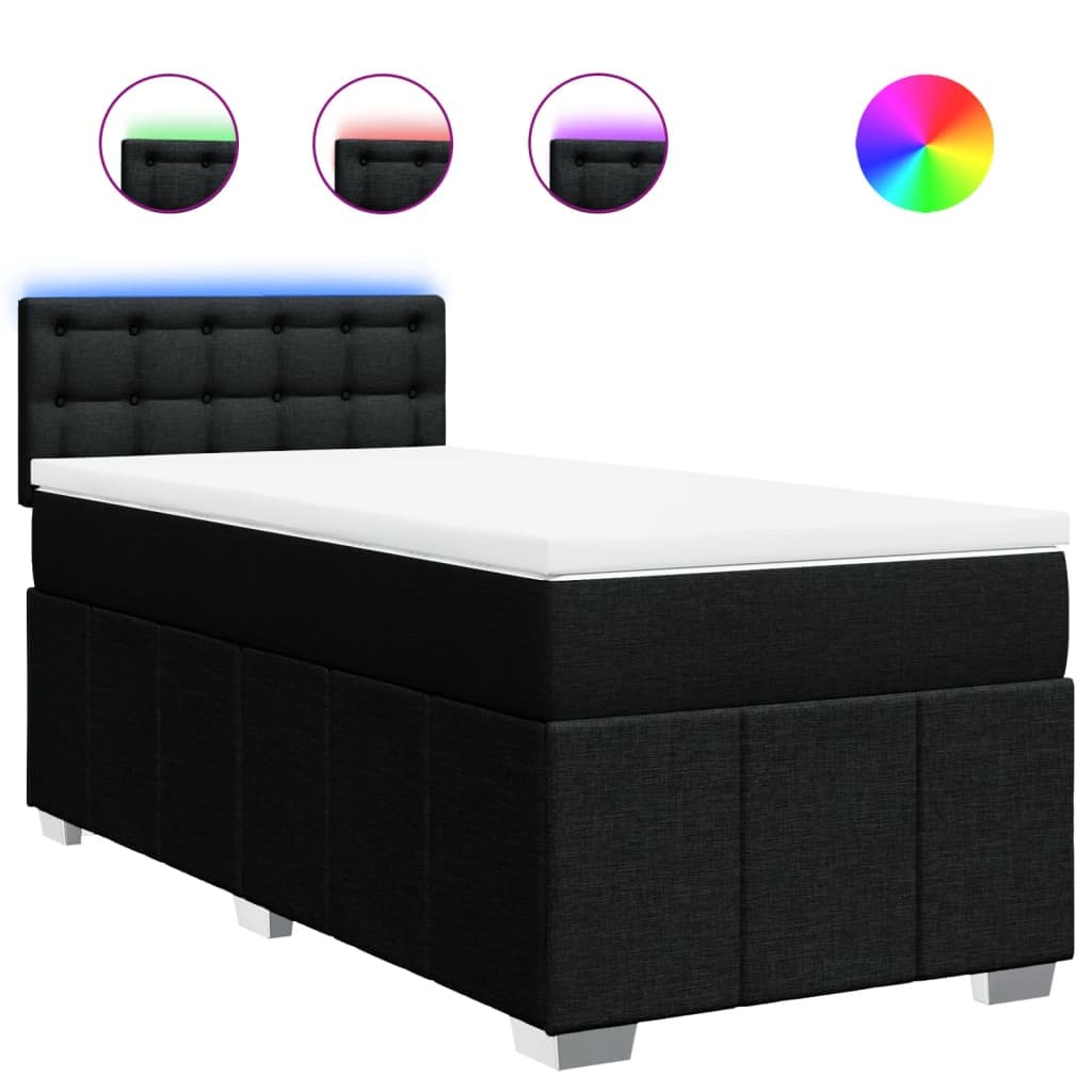 vidaXL Cama com Molas/colchão 90x190 cm Tecido Preto - 44174547