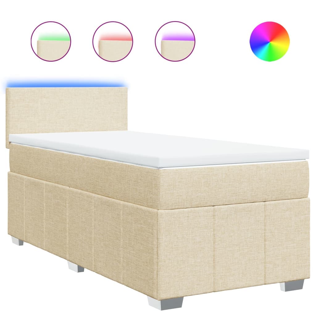 vidaXL Cama com molas/colchão 90x200 cm tecido cor crème