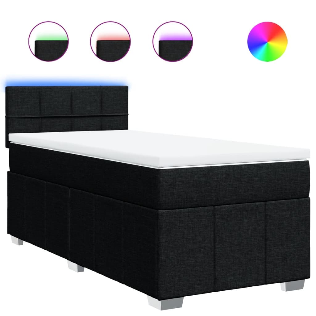 vidaXL Cama com Molas/colchão 100x200 cm Tecido Preto - 4019019050