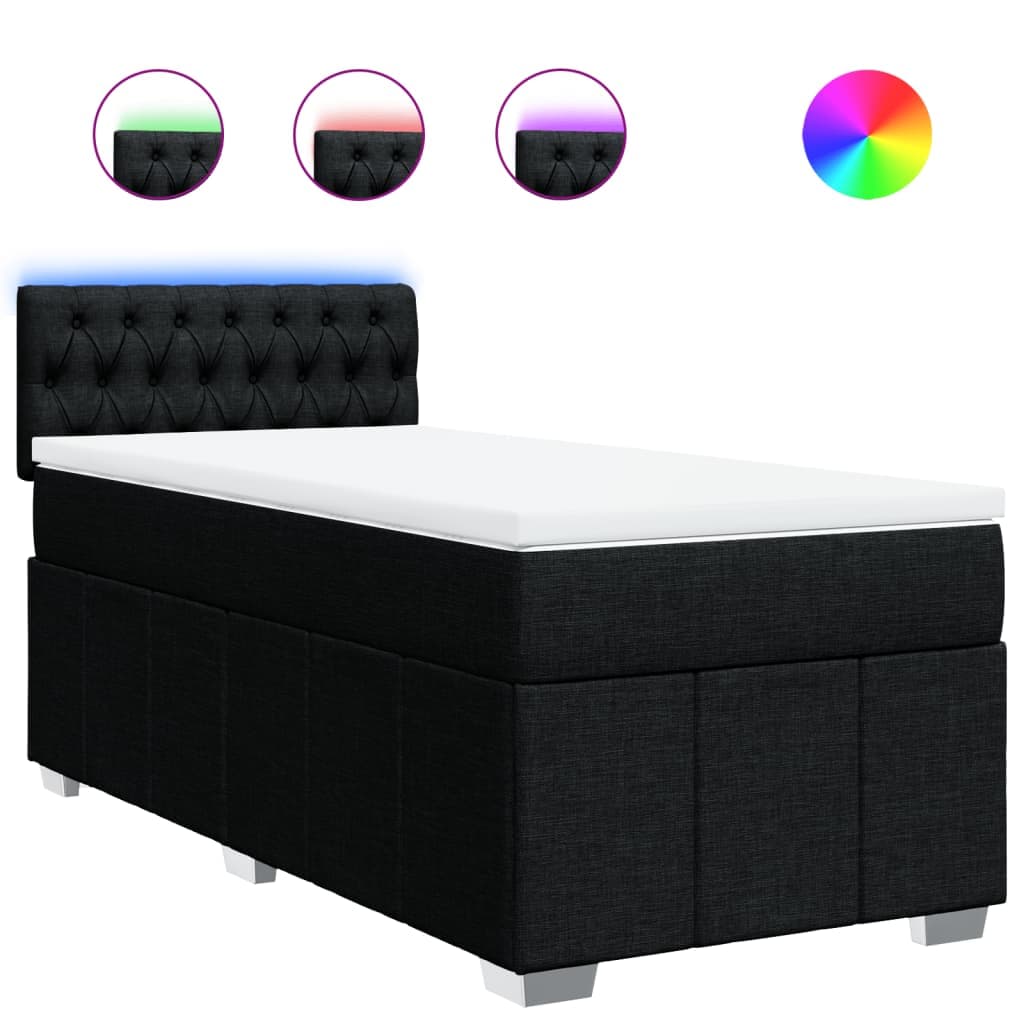 vidaXL Cama com Molas/colchão 100x200 cm Tecido Preto - 2521949582