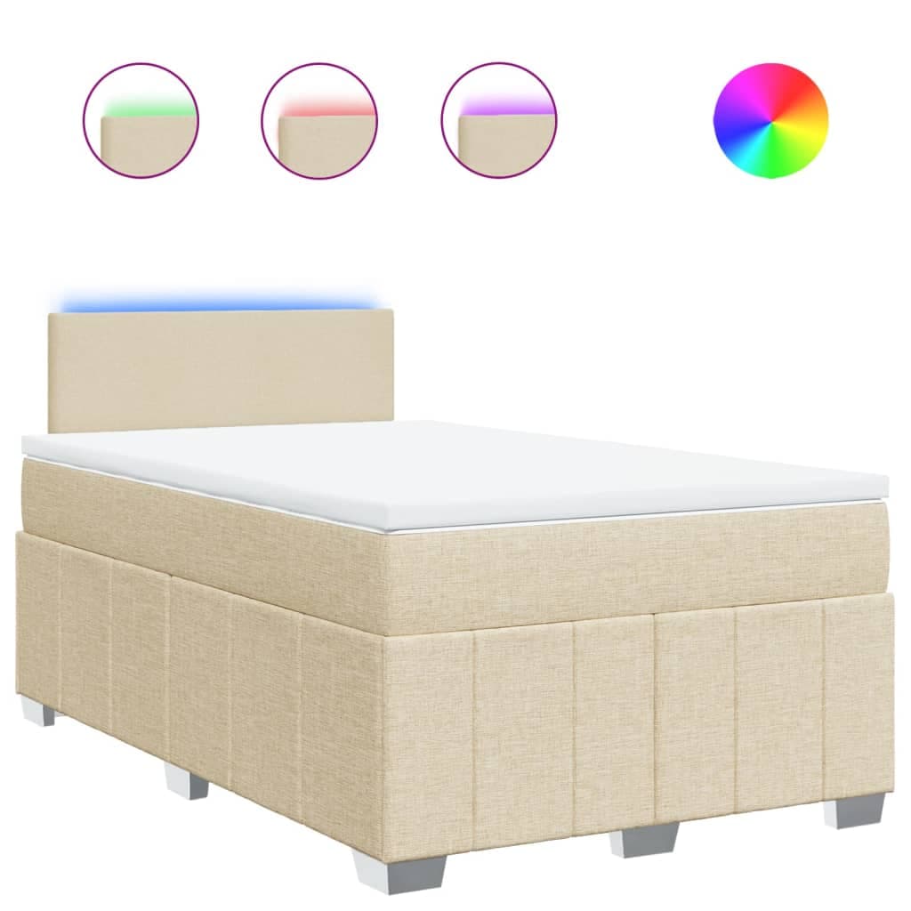 vidaXL Cama com molas/colchão 120x200 cm tecido cor creme