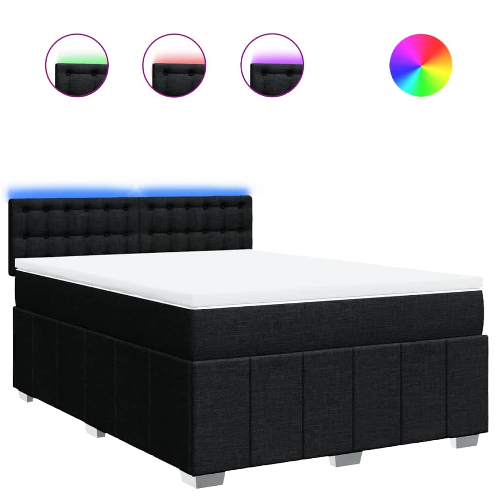 vidaXL Cama com Molas/colchão 140x190 cm Tecido Preto - 1728881632
