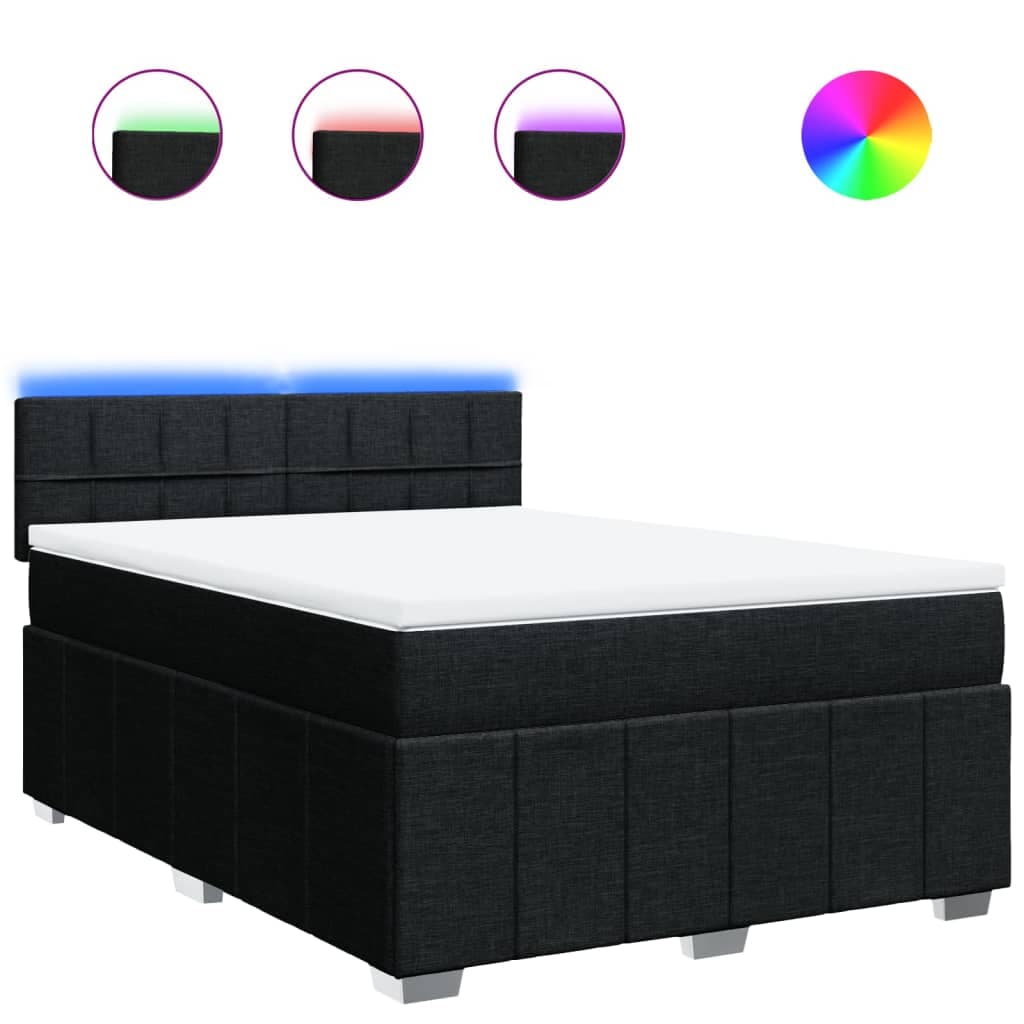 vidaXL Cama com Molas/colchão 140x200 cm Tecido Preto - 425355120